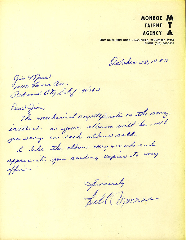 Monroe Letter to Jim Moss 1983